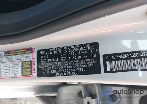 2012 Kia Rio5 Ex from USA, damaged, VIN KNADN5A35C6027816